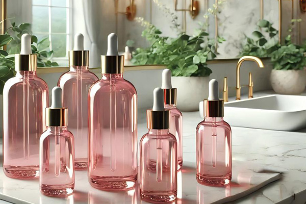 Custom Rose Gold Essential Oil Bottle 5ml Essence Liquid Glass Bottle Transparent Pink Cosmetics Sub-Bottle