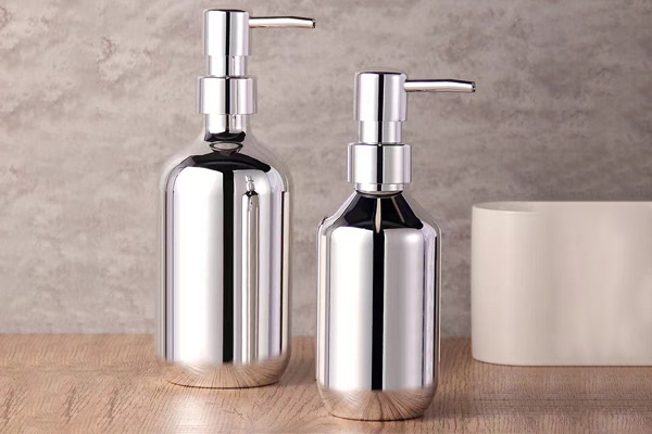 Factory Customized 500ml Electroplating Silver Shampoo Bottle Push Round Shoulder Shower Gel Bottle Cosmetics Packaging Bottle