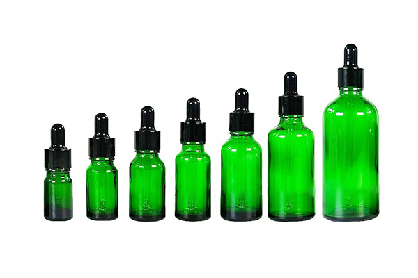 Customized 5-100ml Green Essential Oil Bottle Essence Dropper Bottle Cosmetic Glass Bottle Black Plastic Head Sub-Bottle